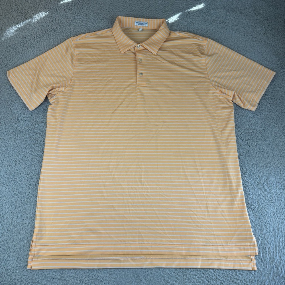 Peter Millar Summer Comfort Golf Polo XL White/Orange Striped Stretch